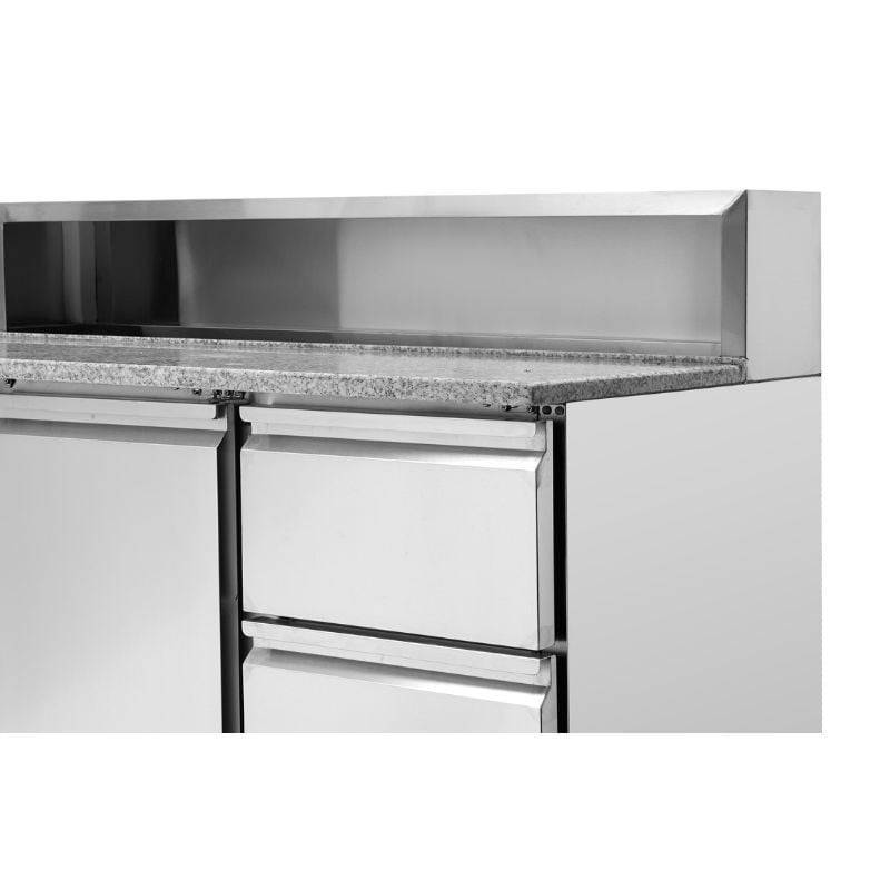 Meuble à Pizza Réfrigéré Toit Inox 8 x GN1/6 - 2 Portes et 2 Tiroirs-0