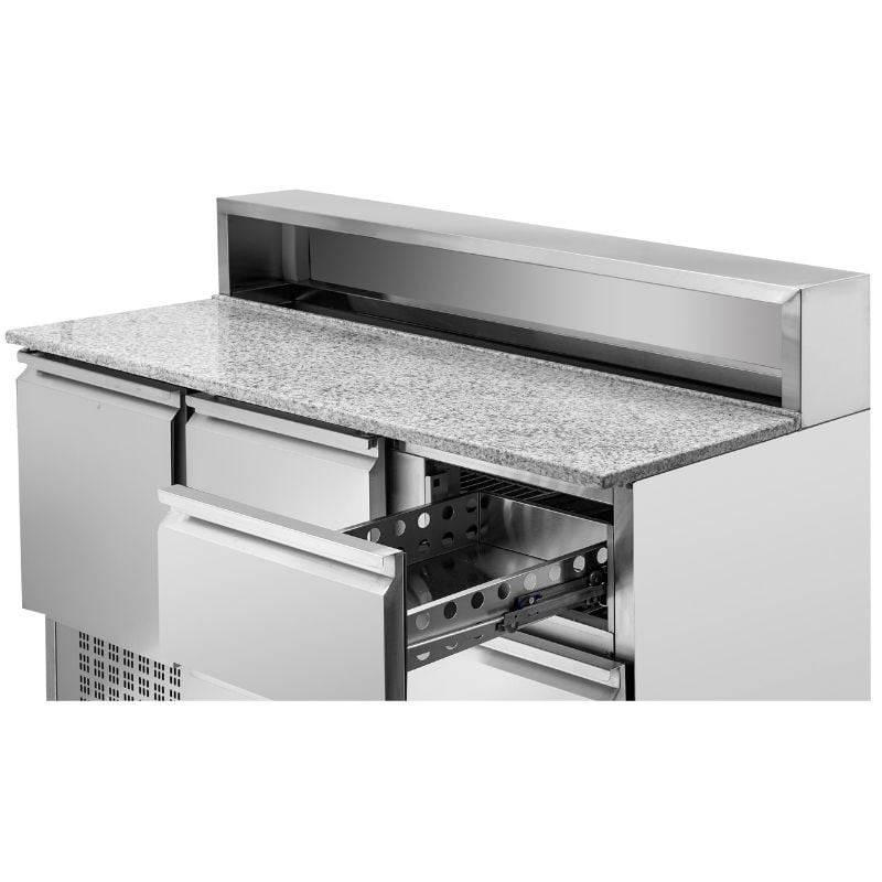 Meuble à Pizza Réfrigéré Toit Inox 8 x GN1/6 - 2 Portes et 2 Tiroirs-1