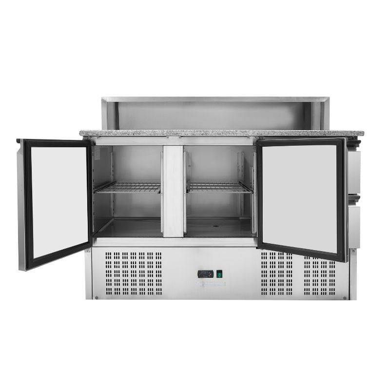 Meuble à Pizza Réfrigéré Toit Inox 8 x GN1/6 - 2 Portes et 2 Tiroirs-2