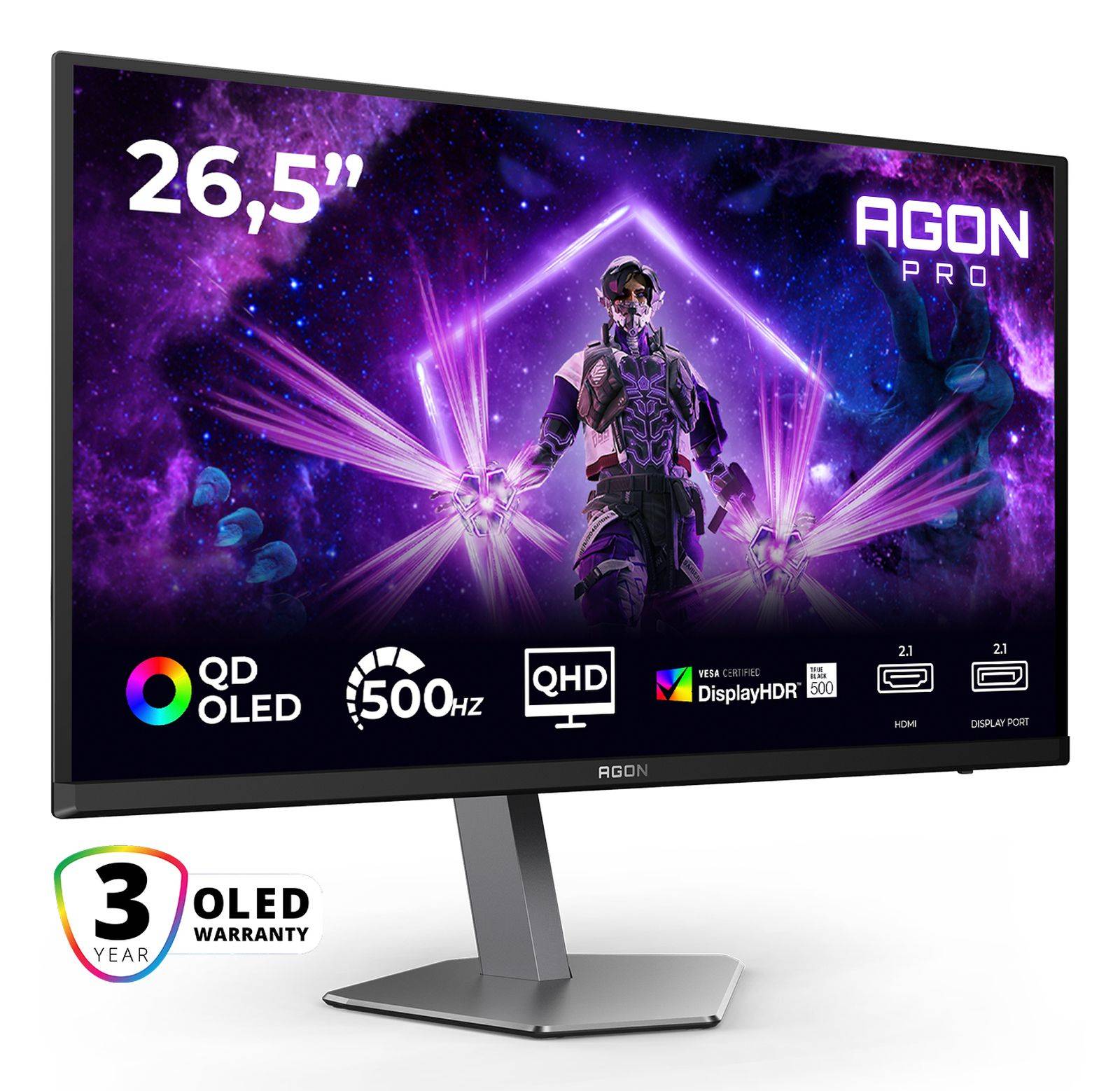 AOC AGON PRO AG276QKD2, 67,3 cm (26.5"), 2560 x 1440 pixels, Quad HD, QD-OLED, 0,03 ms, Noir, Gris-1