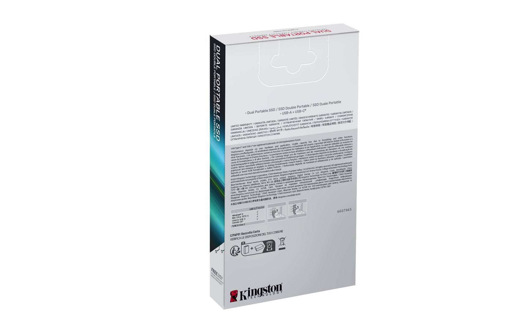 Kingston Technology 1TB Dual USB-A/C Portable SSD, Up to 1050MB/s USB 3.2 Gen 2, 1 To, USB Type-A / USB Type-C, 3.2 Gen-5