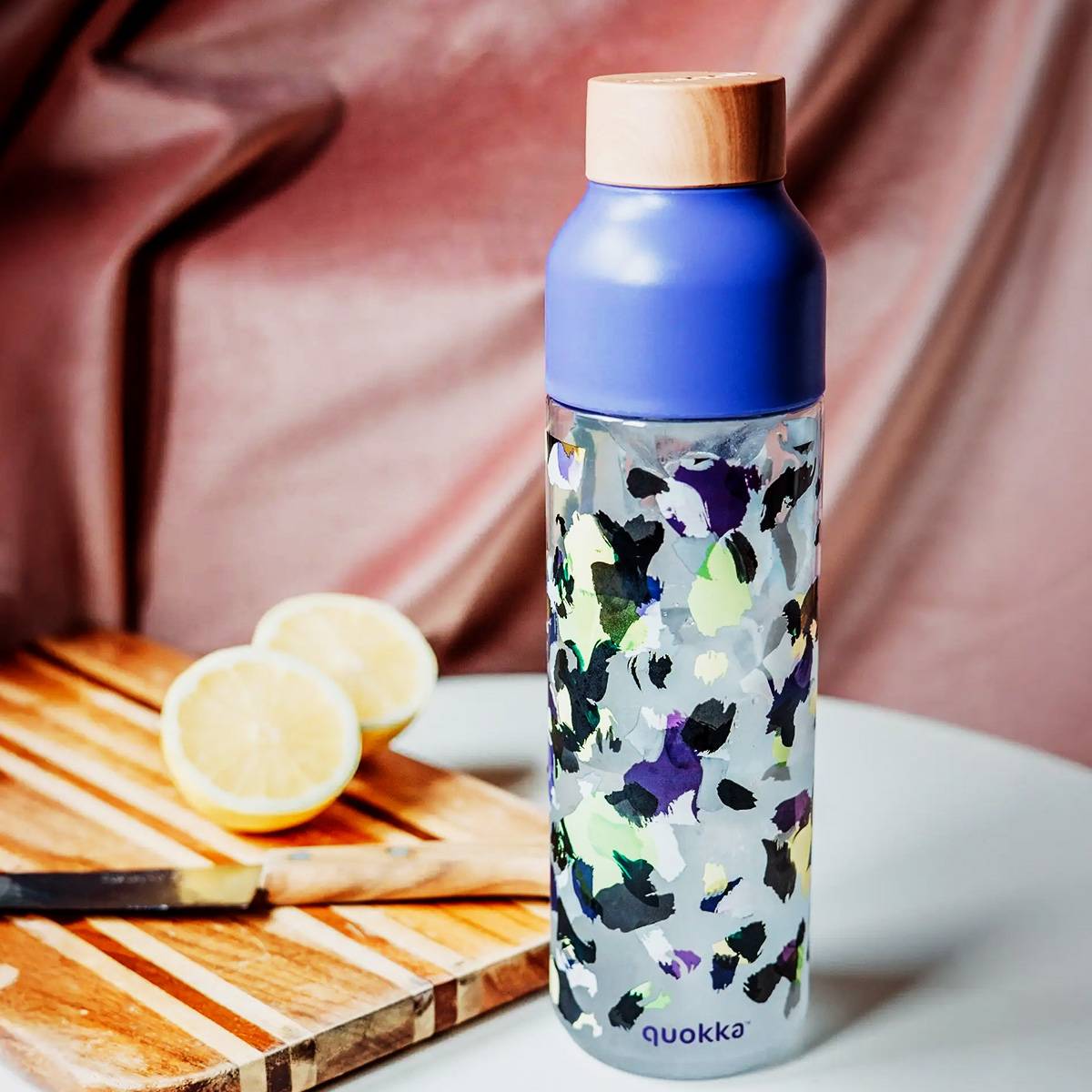 Bouteille d’Eau Réutilisable Ice 840ml avec Bouchon Bois et Motif Floral Stylisé-2