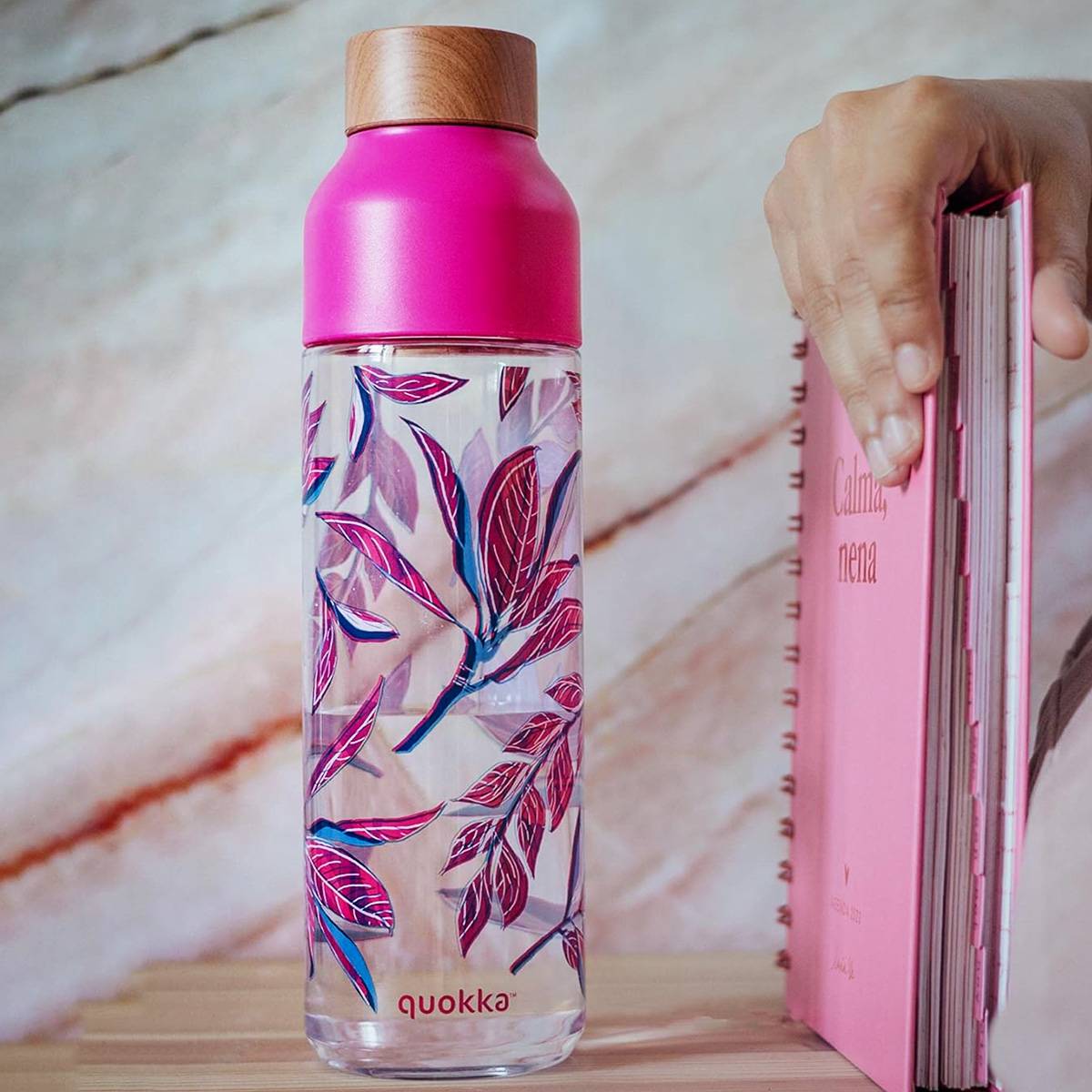 Bouteille d’Eau Ice 840ml avec Bouchon Bois et Motif Feuillage Stylisé-2