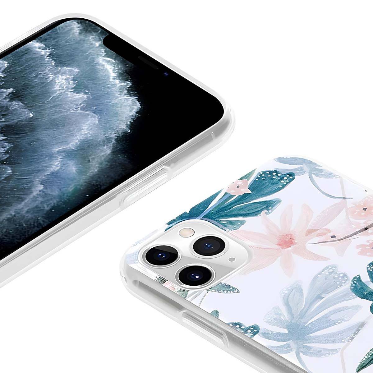 Coque pour iPhone 11 Pro en Plastique Souple avec Motif Floral-3