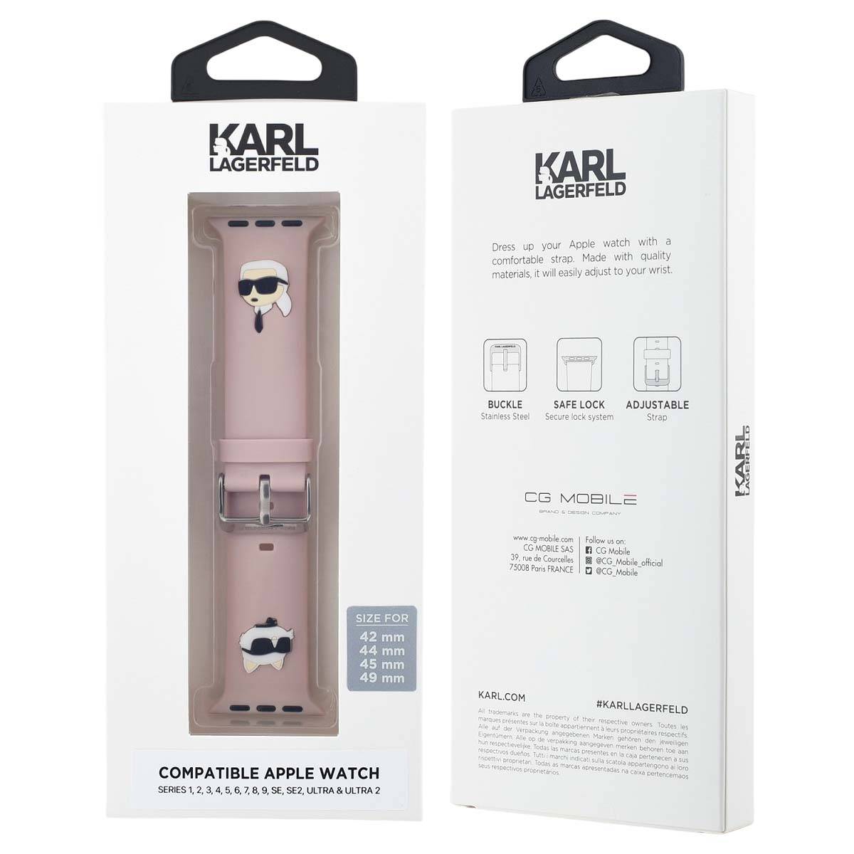 Bracelet pour Apple Watch 42 / 45 / 49mm en Silicone Motif Karl et Choupette-2