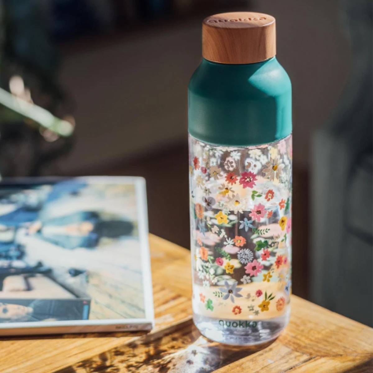 Bouteille d’Eau Réutilisable Ice 720ml avec Bouchon Bois et Motif Floral-2