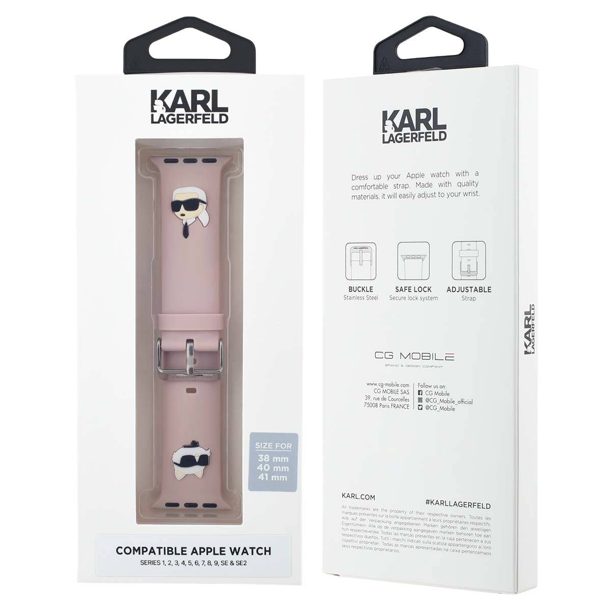 Bracelet pour Apple Watch 38 / 40 / 41mm en Silicone Motif Karl et Choupette-2