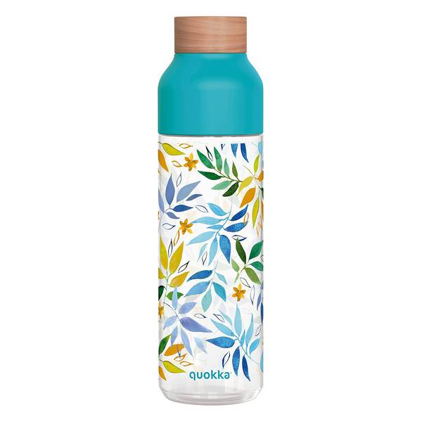 Bouteille d’Eau Ice 840ml avec Bouchon Bois et Motif Feuilles à l’Aquarelle
