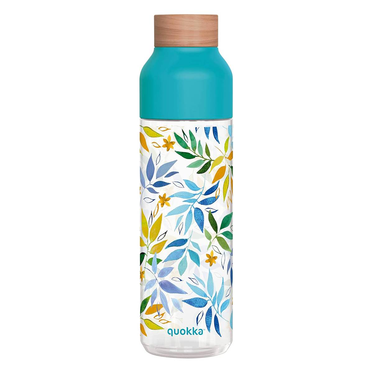 Bouteille d’Eau Ice 840ml avec Bouchon Bois et Motif Feuilles à l’Aquarelle-0