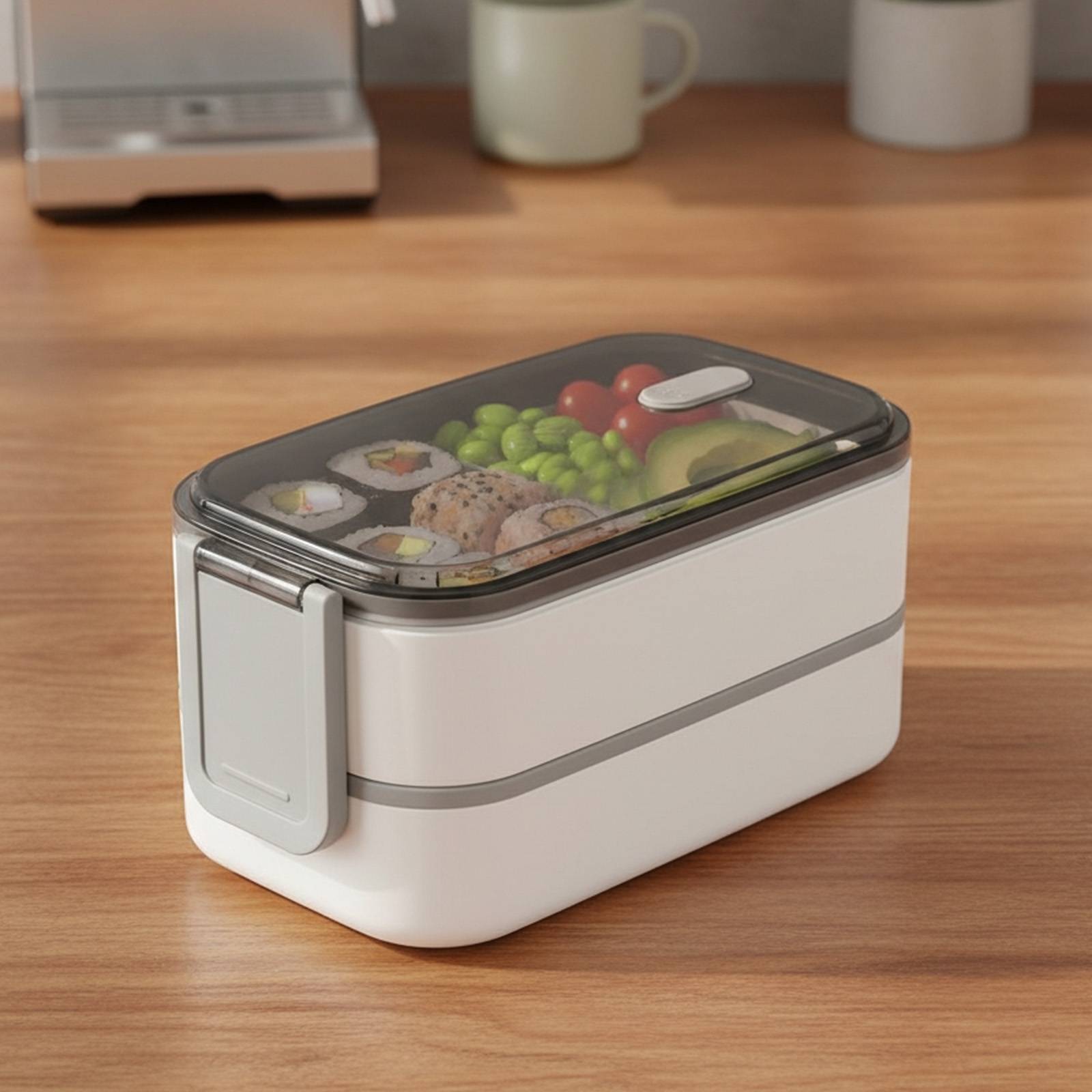 Récipient Alimentaire Double Compartiment 2 Niveaux avec Couvercle Hermétique-0