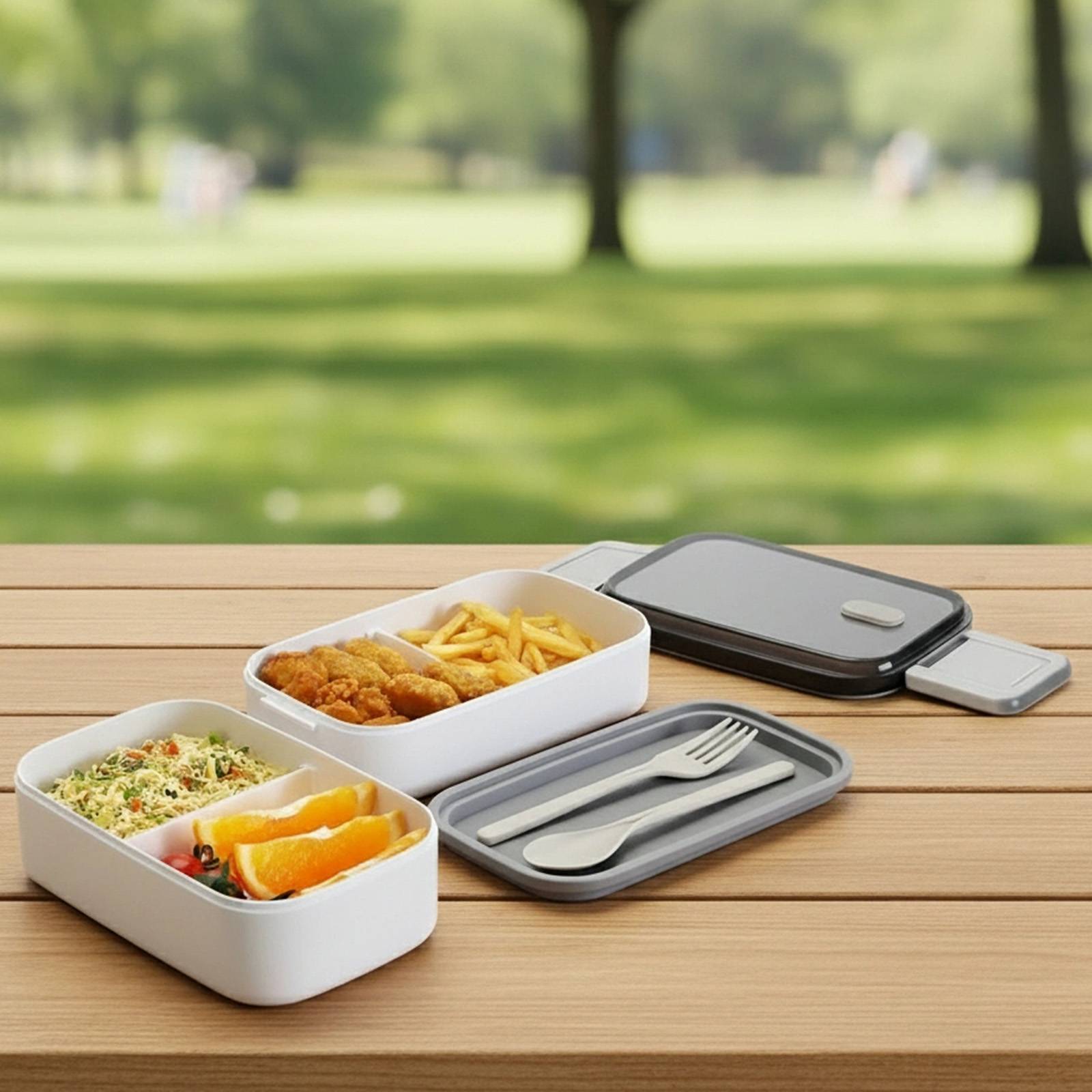 Récipient Alimentaire Double Compartiment 2 Niveaux avec Couvercle Hermétique-2
