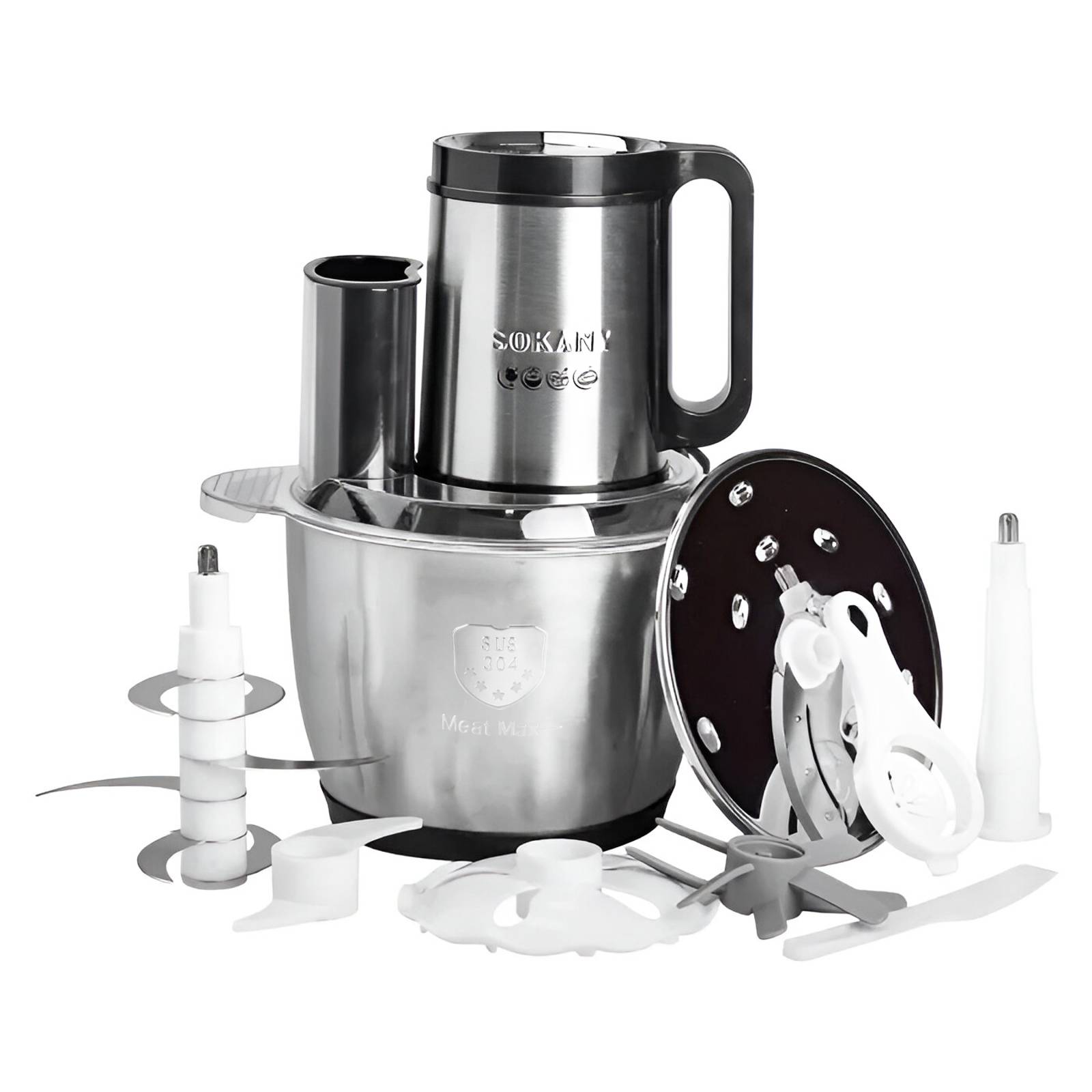 Hachoir Électrique Multifonction 6-en-1 800W 3L en Acier Inoxydable-4