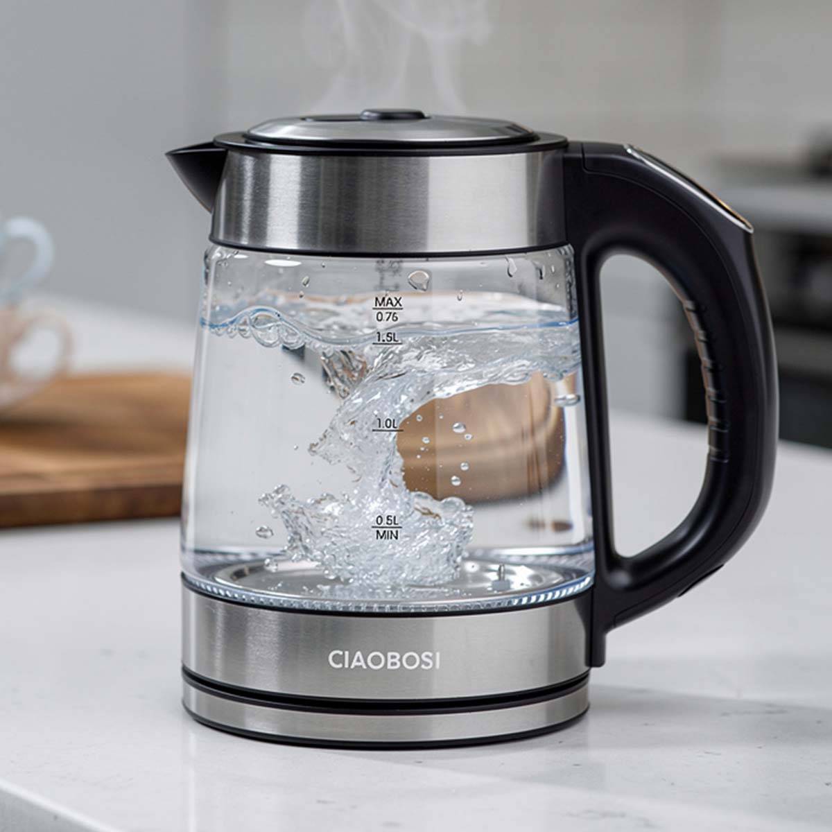 Bouilloire Électrique 1.7L 2000W Verre Borosilicate avec Réglage de Température-2