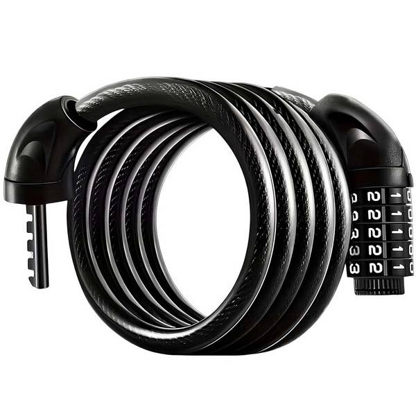Antivol Câble Spirale à Combinaison 5 chiffres 120cm avec Tête en Fer
