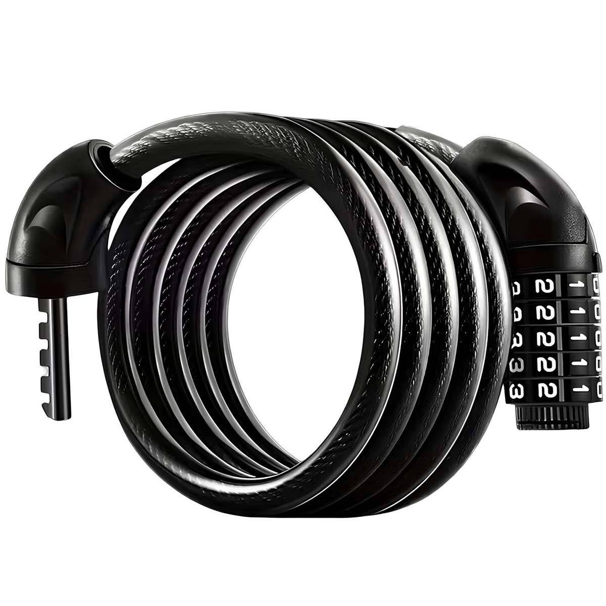 Antivol Câble Spirale à Combinaison 5 chiffres 120cm avec Tête en Fer-0