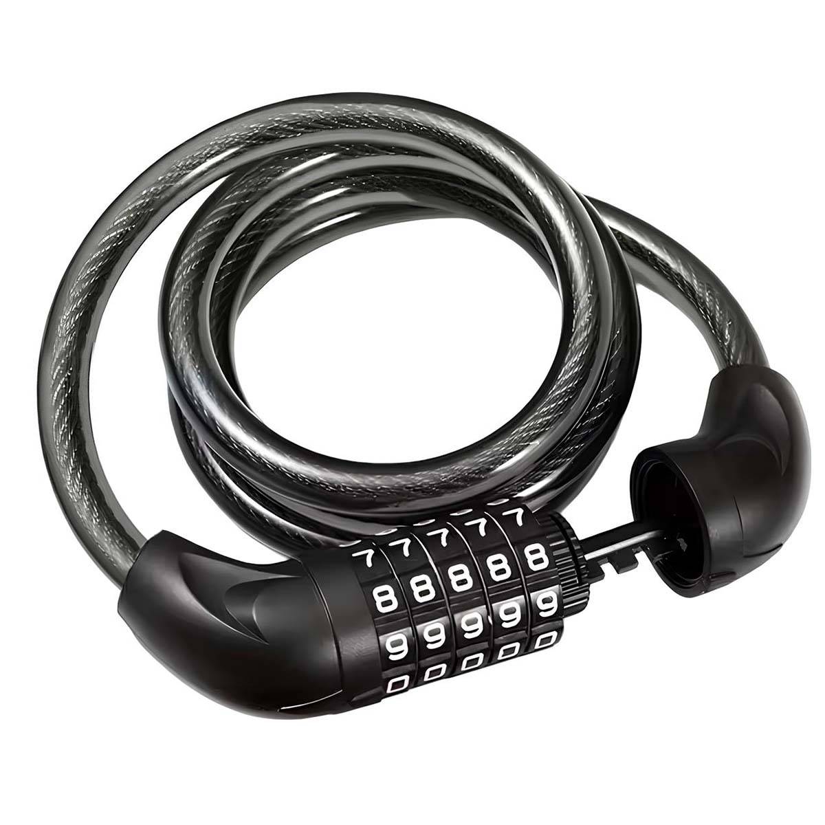 Antivol Câble Spirale à Combinaison 5 chiffres 120cm avec Tête en Fer-1