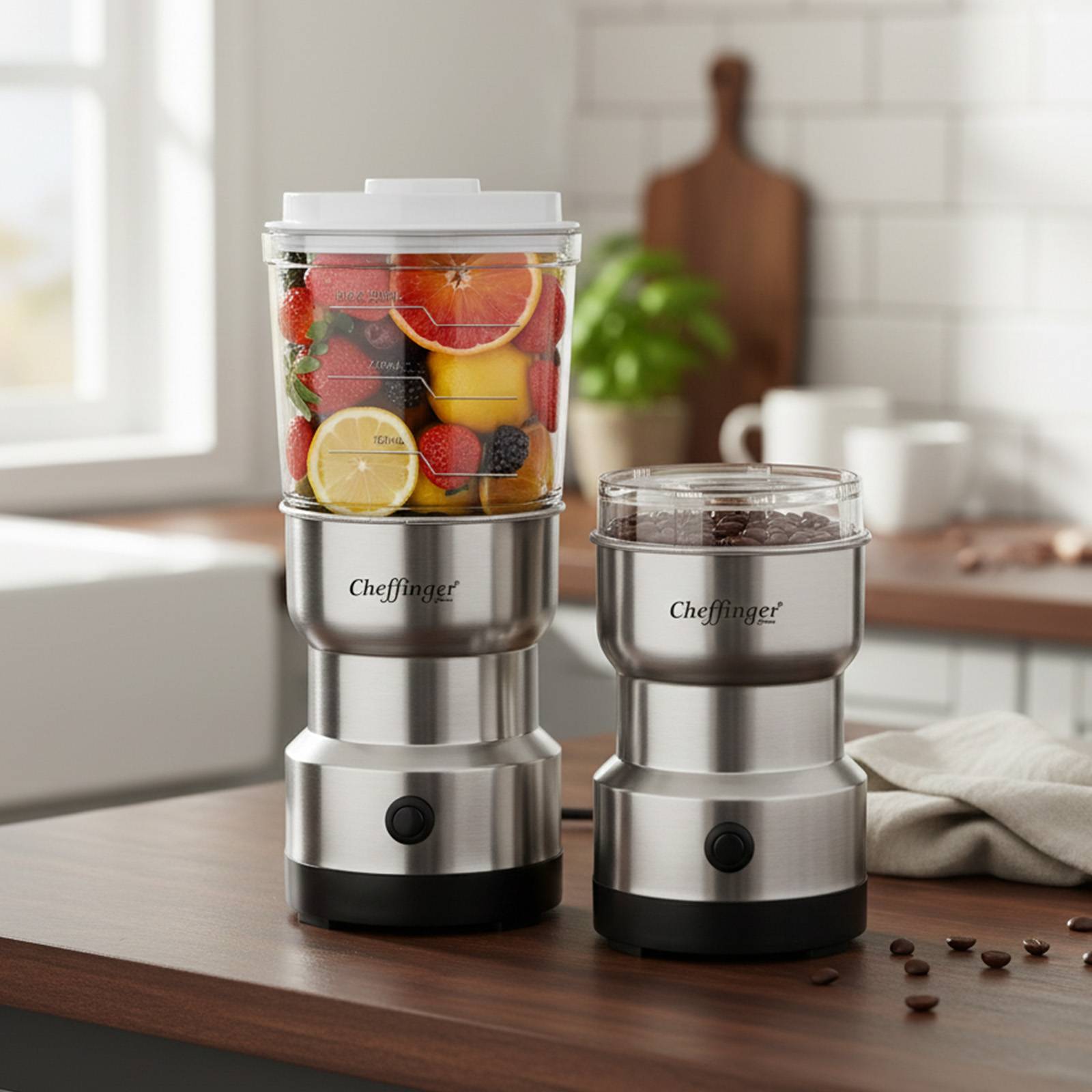 Mini-Blender 300W 2-en-1 avec Lames Inoxydable et Fonction Moulin à Café-1