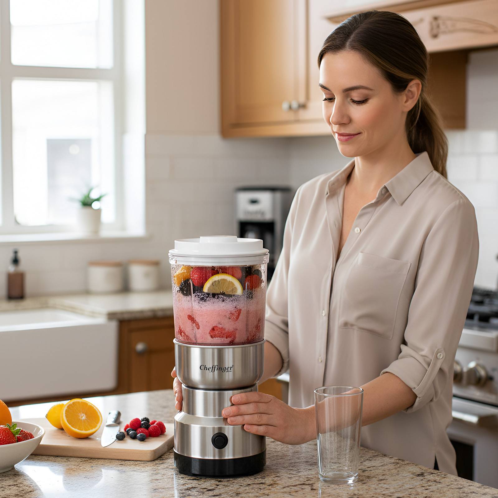Mini-Blender 300W 2-en-1 avec Lames Inoxydable et Fonction Moulin à Café-2