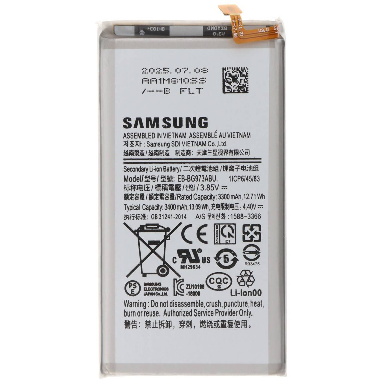 Batterie Samsung d'origine pour Galaxy S10 G973F, type EB-BG973ABU-0