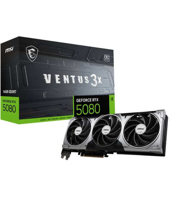 MSI VENTUS GeForce RTX5080 16G 3X OC, GeForce RTX 5080, 16 Go, GDDR7, 256 bit, 7680 x 4320 pixels, PCI Express x16 5.0