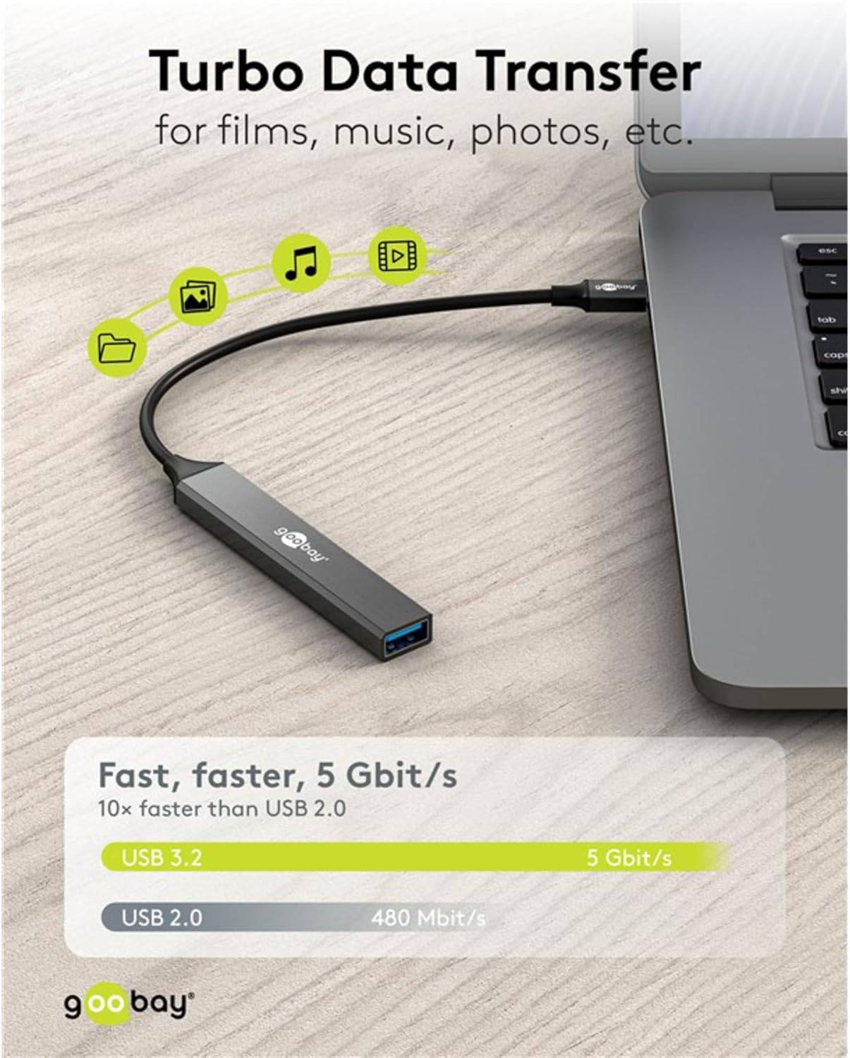 Hub USB 5 ports Goobay Slim, USB-C™ vers USB-C™/USB-A, USB 3.2 - prise USB-C™ (USB 3.2) > 1x prise USB-C™ (USB 2.0),...-5