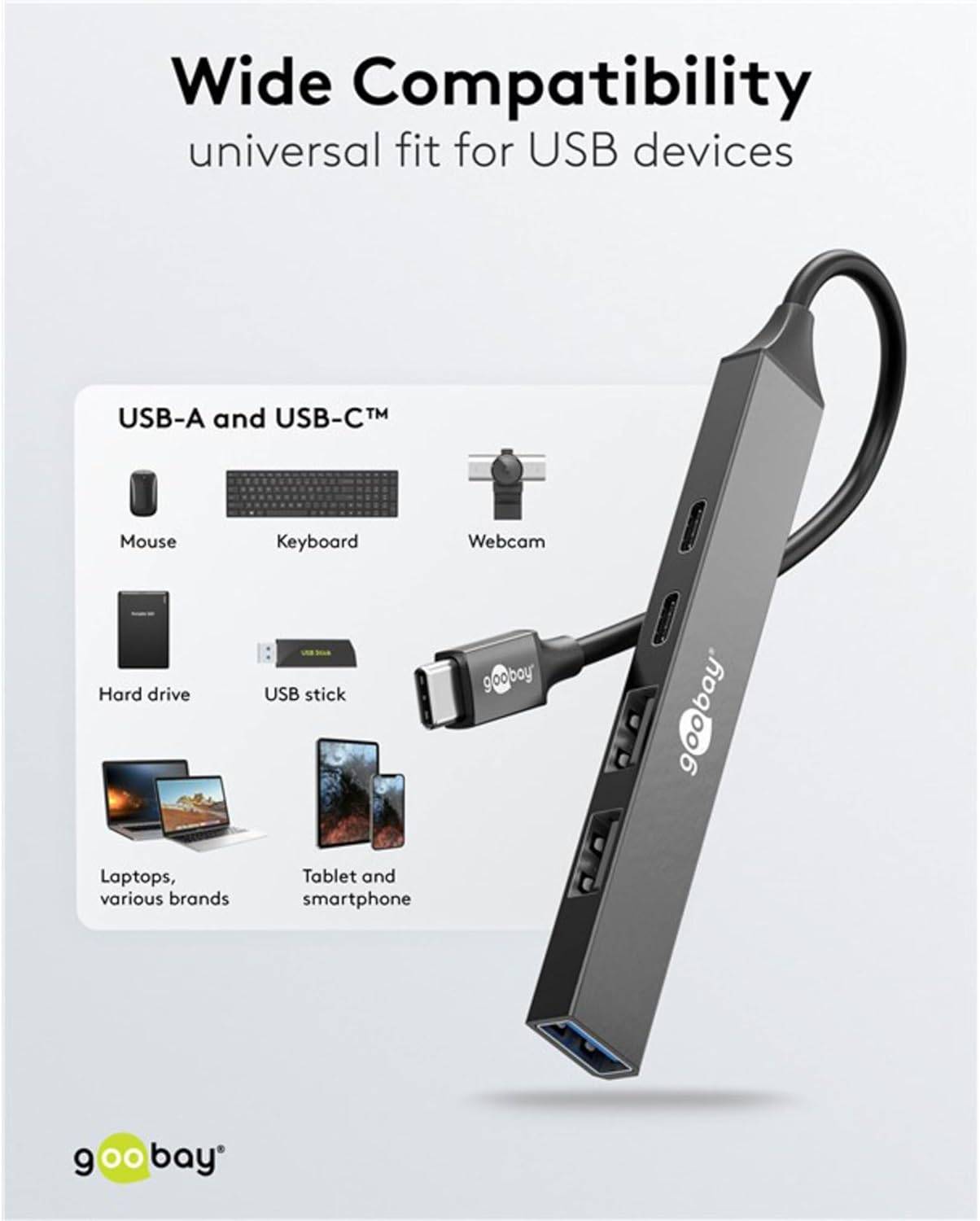 Hub USB 5 ports Goobay Slim, USB-C™ vers USB-C™/USB-A, USB 3.2 - prise USB-C™ (USB 3.2) > 1x prise USB-C™ (USB 2.0),...-3