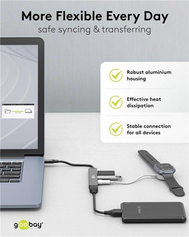 Hub USB 4 ports Goobay Slim, USB-C™ vers USB-C™/USB-A, USB 3.2 - prise USB-C™ > 1x prise USB-A (USB 3.2), 1x prise...-6