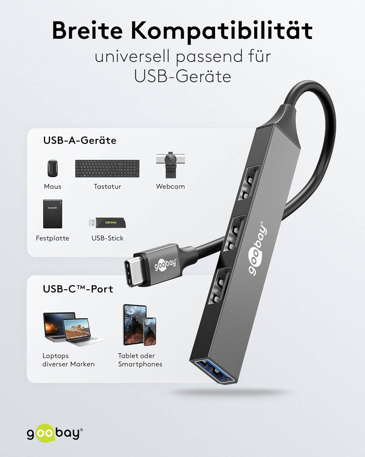 Hub USB 4 ports Goobay Slim, USB-C™ vers USB-A, USB 3.2 - Connecteur USB-C™ (USB 3.2) > 1x prise USB-A (USB 3.2), 3x...-5