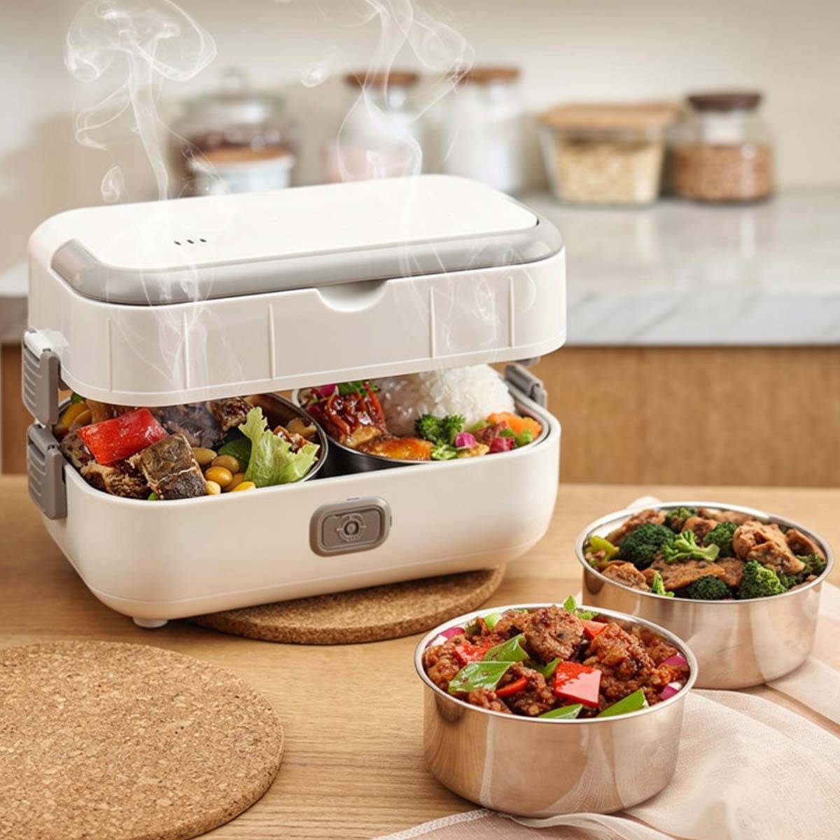 Chauffe-Repas Électrique 2 L Double Couche avec Bols Inox Amovibles-2