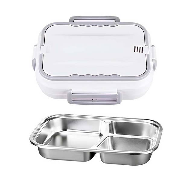 Chauffe-Repas Électrique Portable 1,5 L avec Plateau Inox Compartimenté