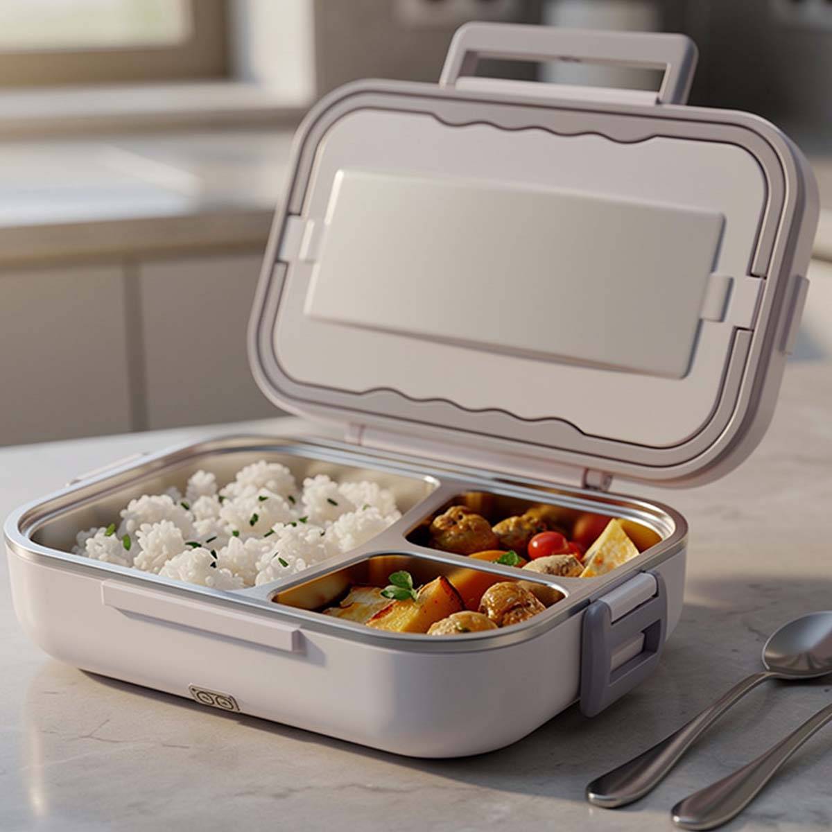 Chauffe-Repas Électrique Portable 1,5 L avec Plateau Inox Compartimenté-2