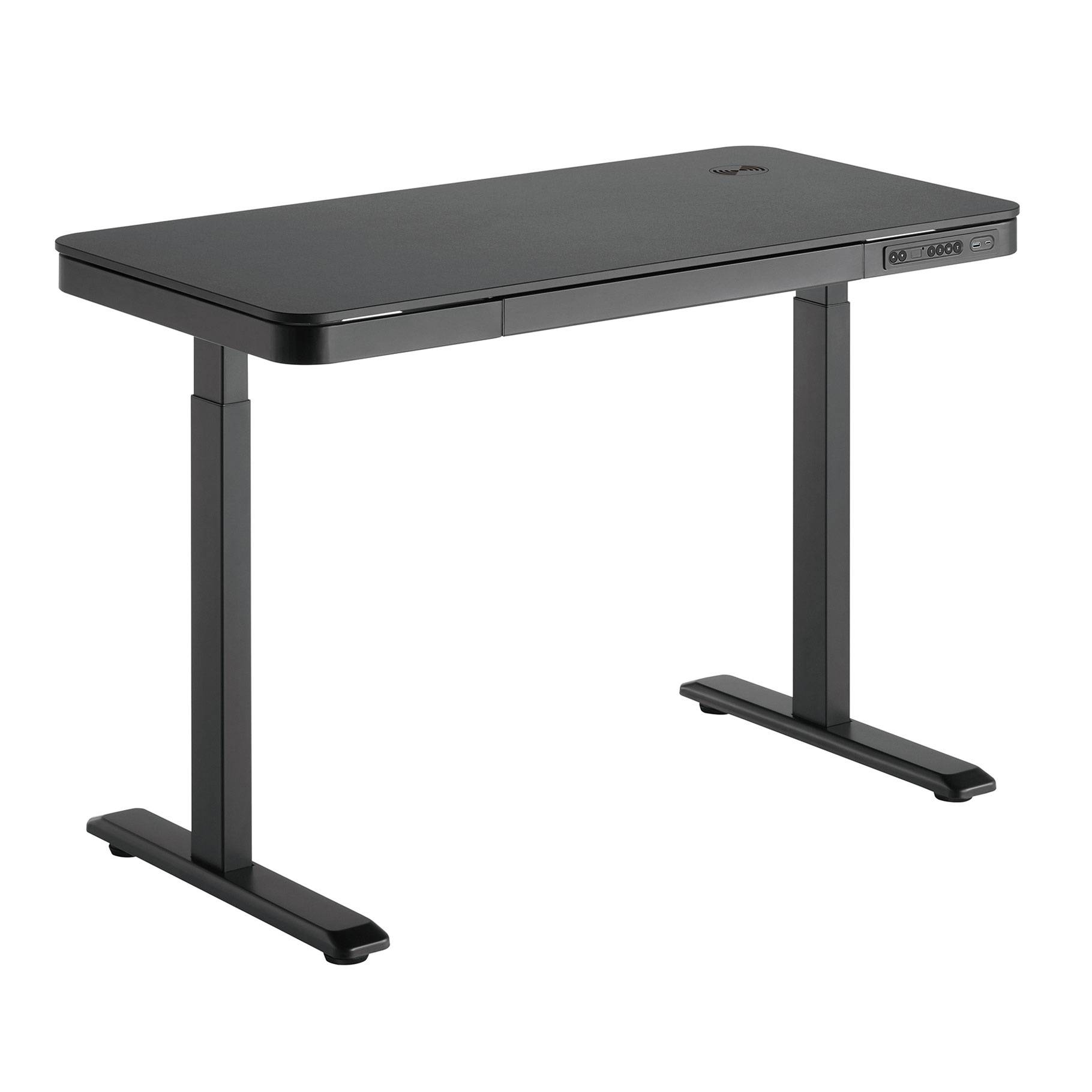 Bureau motorisé assis-debout 118x60cm avec tiroir et chargeur sans fil, Plateau Noir/Pied Noir-0