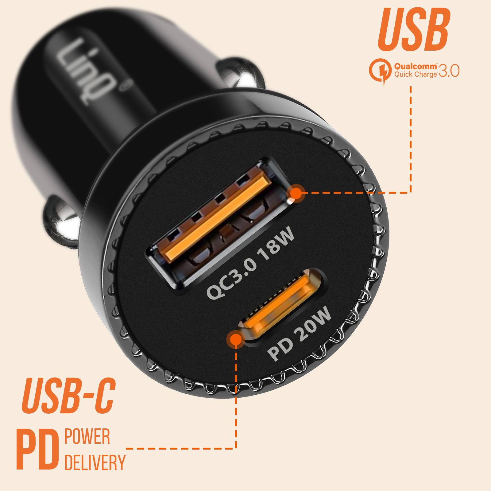 Chargeur Allume-Cigare Voiture 38 W Power Delivery + USB Quick Charge-4