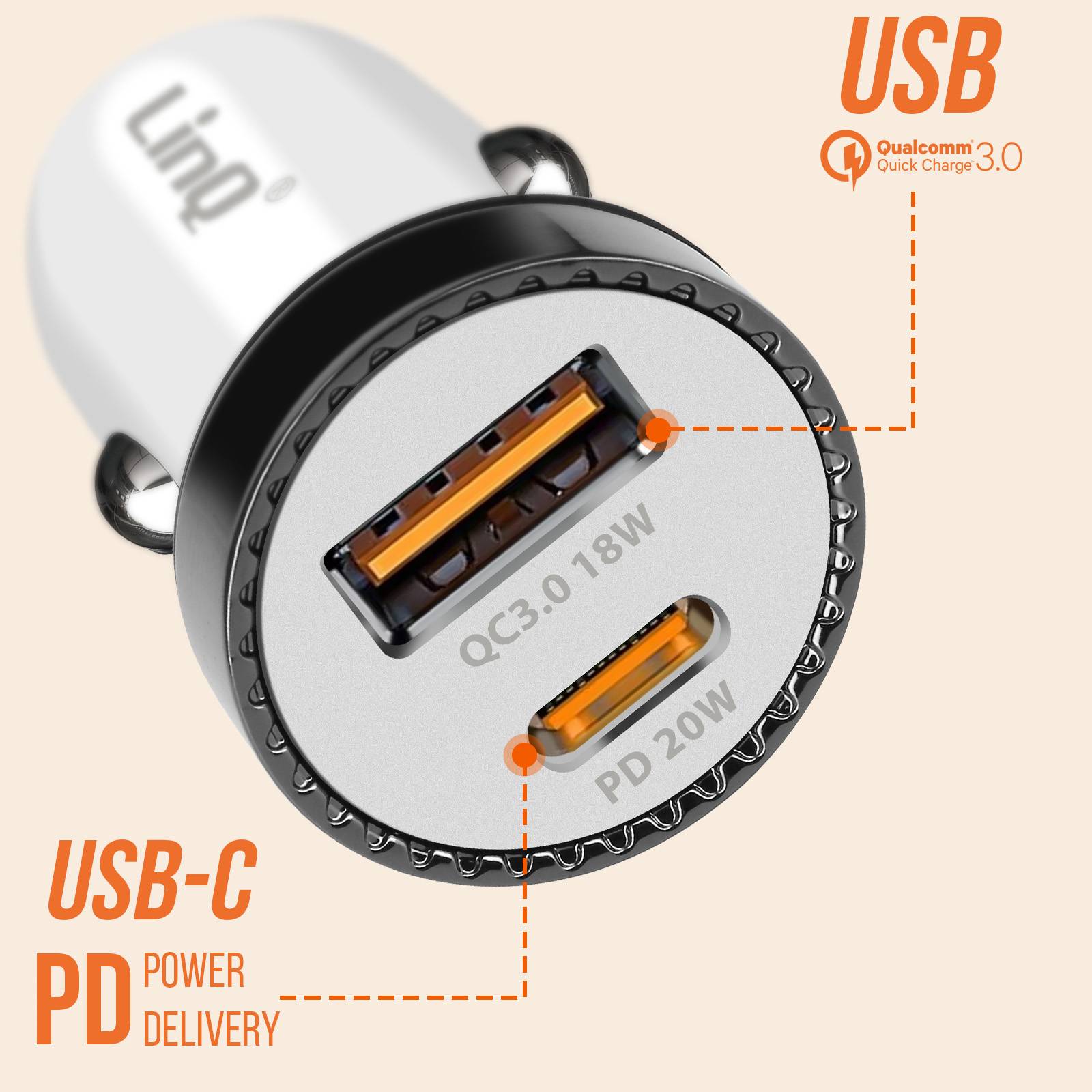 Chargeur Allume-Cigare Voiture 38 W Power Delivery + USB Quick Charge-4