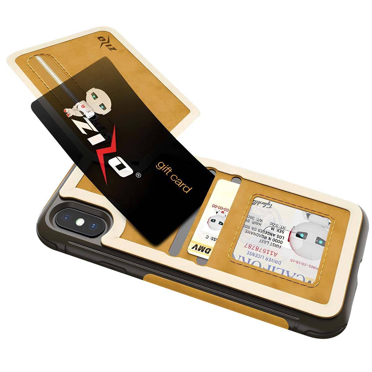 Coque Portefeuille pour iPhone X avec Poche Zippée et Protection d'Écran-1