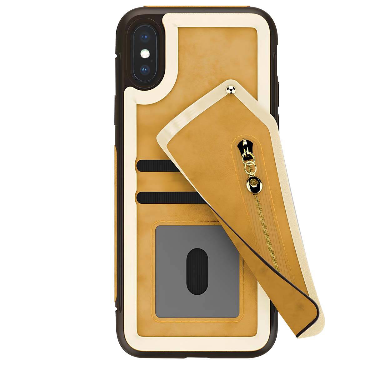 Coque Portefeuille pour iPhone X avec Poche Zippée et Protection d'Écran-0