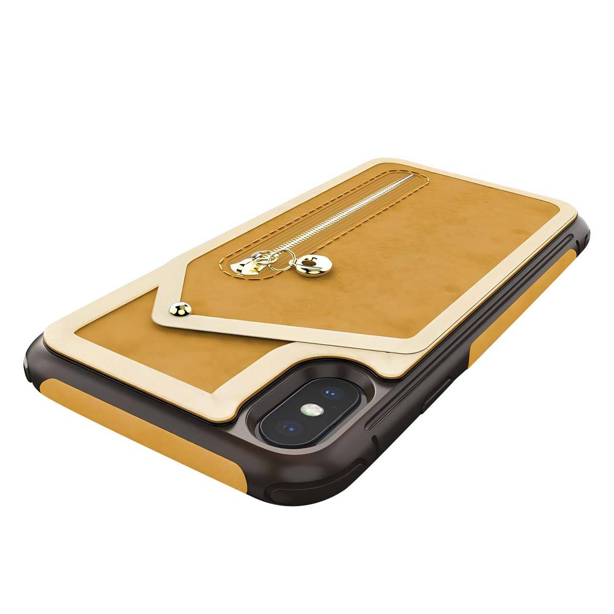 Coque Portefeuille pour iPhone X avec Poche Zippée et Protection d'Écran-4