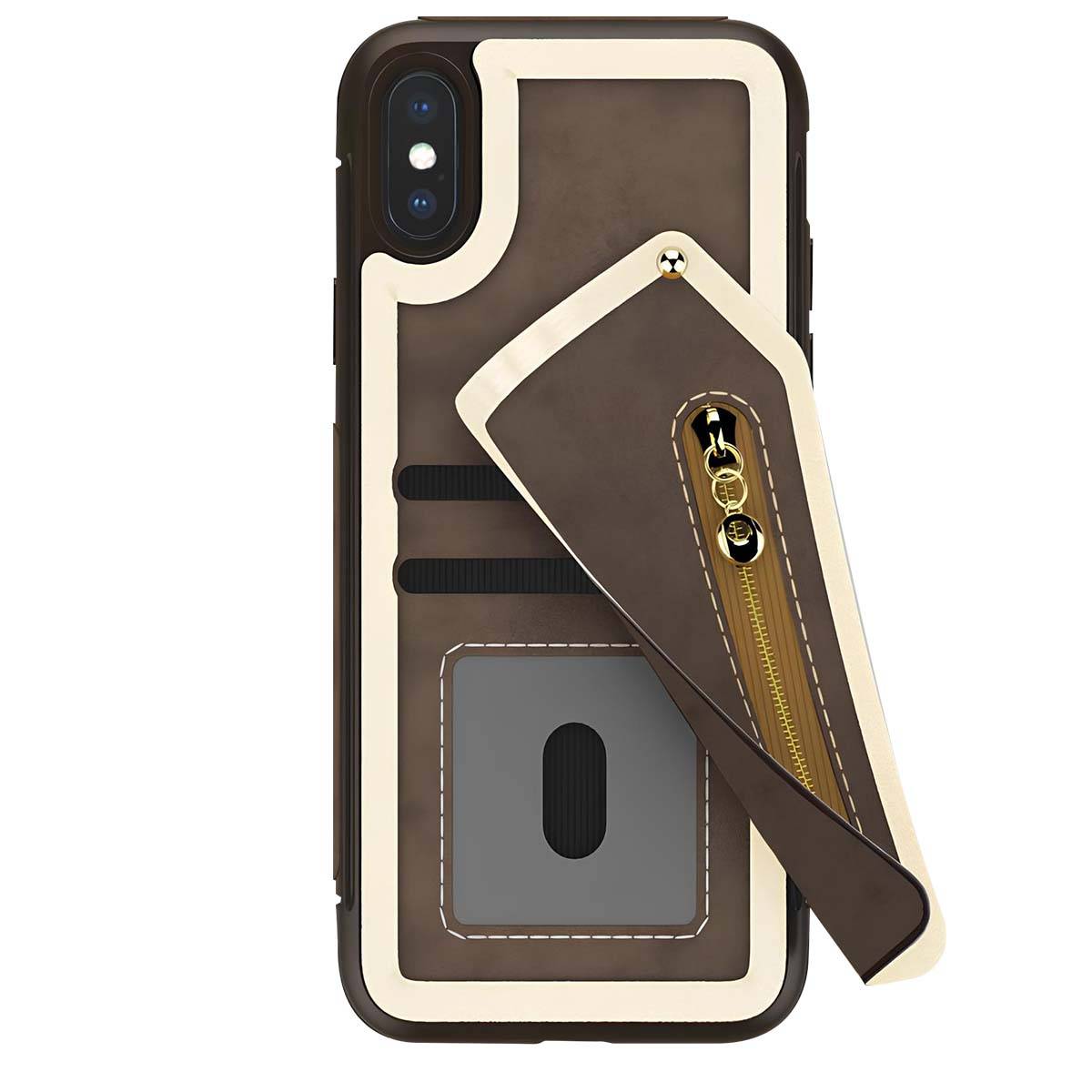 Coque Portefeuille pour iPhone X avec Poche Zippée et Protection d'Écran-0
