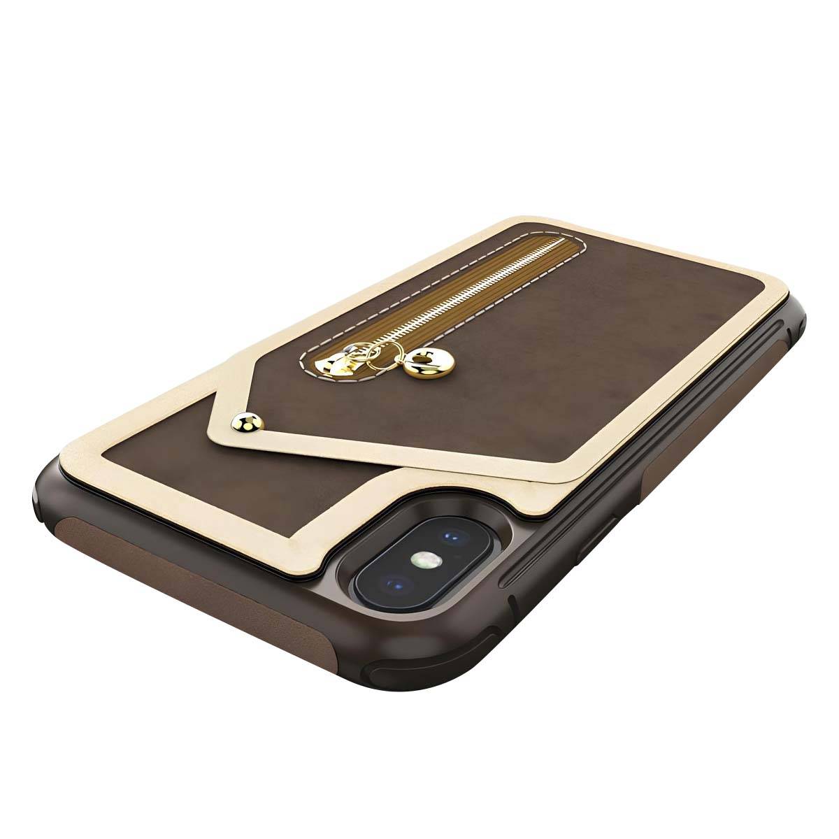 Coque Portefeuille pour iPhone X avec Poche Zippée et Protection d'Écran-4