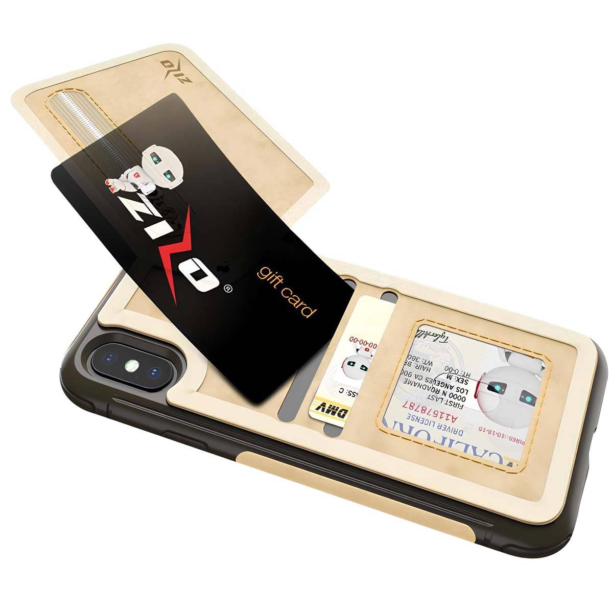 Coque Portefeuille pour iPhone X avec Poche Zippée et Protection d'Écran-1