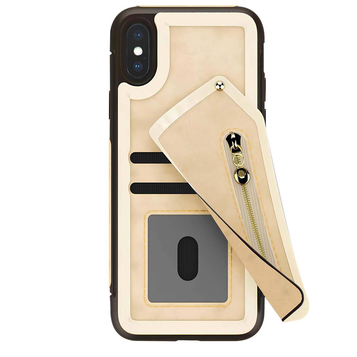 Coque Portefeuille pour iPhone X avec Poche Zippée et Protection d'Écran-0