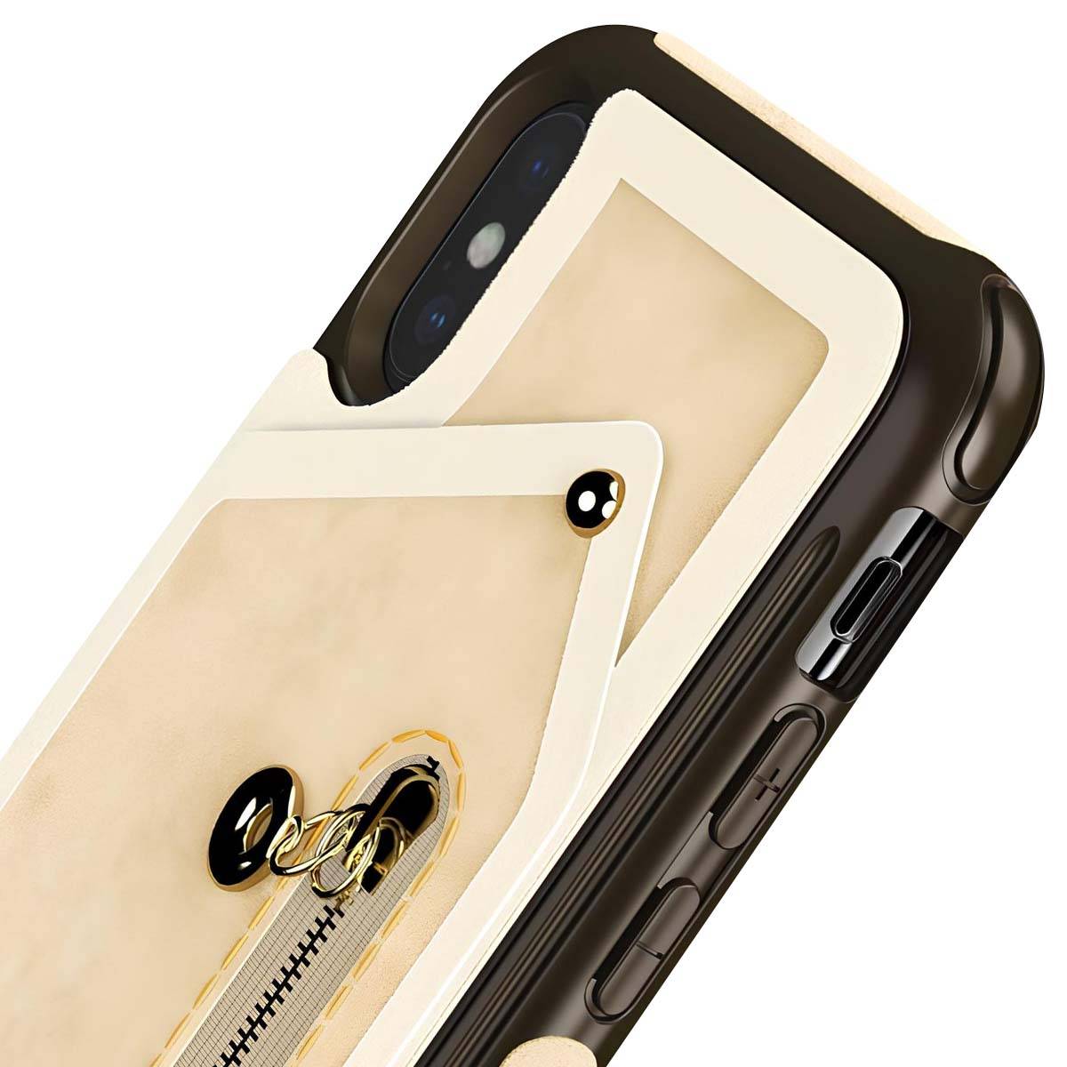 Coque Portefeuille pour iPhone X avec Poche Zippée et Protection d'Écran-2