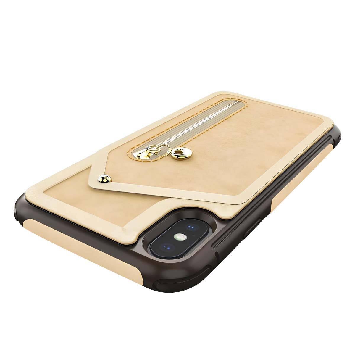 Coque Portefeuille pour iPhone X avec Poche Zippée et Protection d'Écran-4