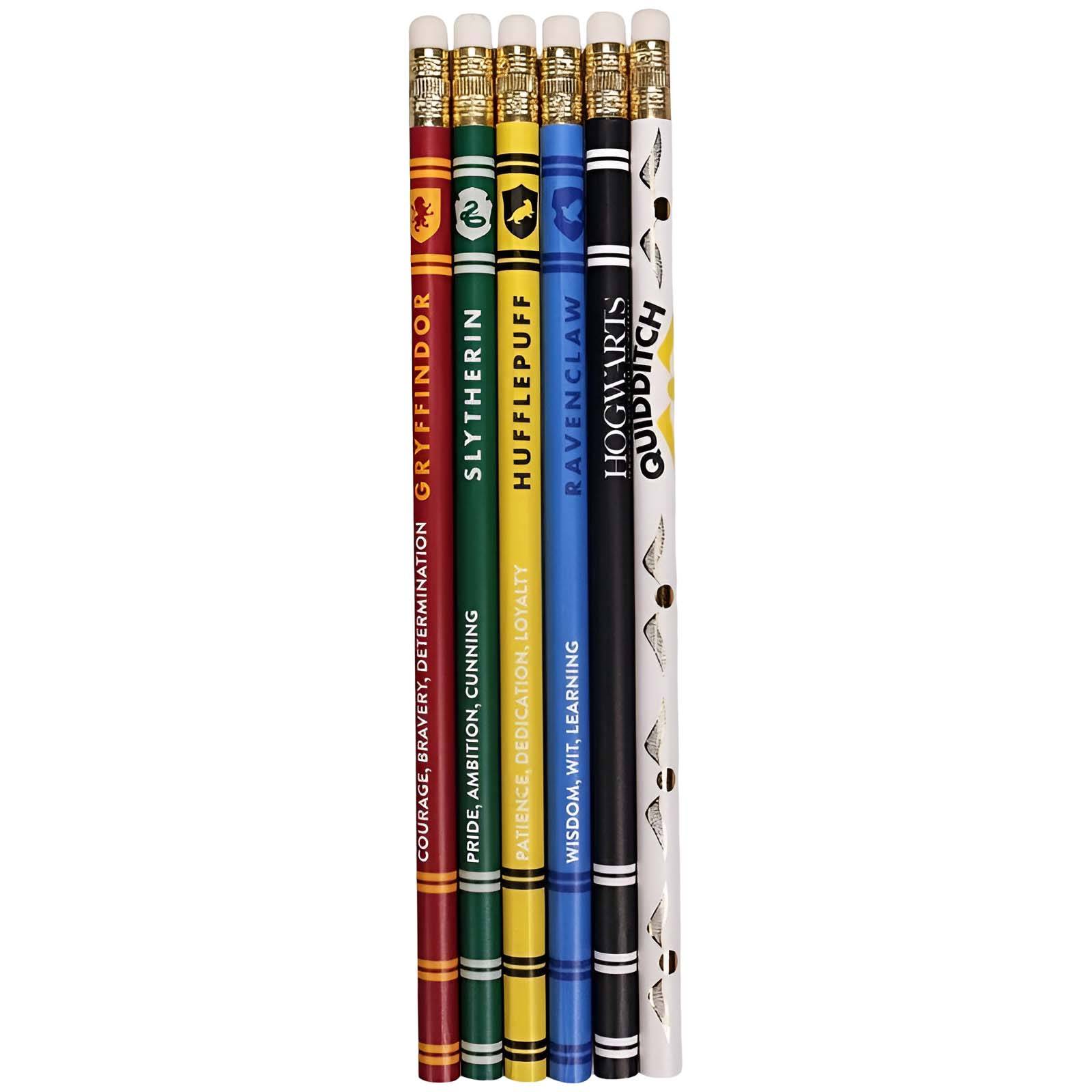Set de 6 Crayons en Bois avec Gomme Maisons Poudlard-0