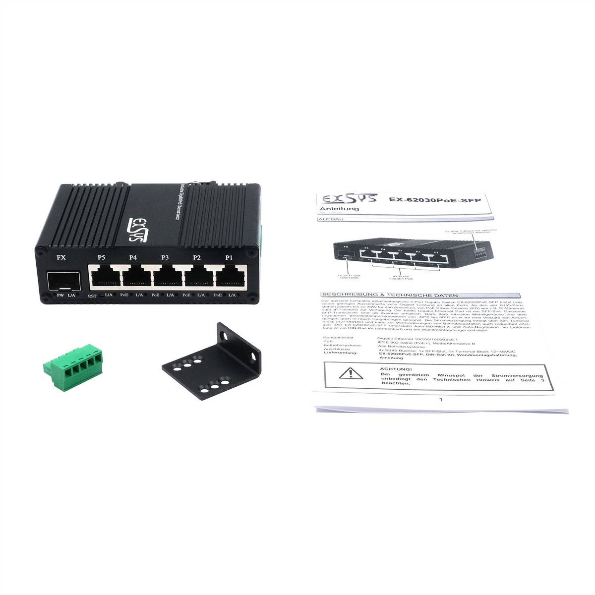 Exsys EX-62030MPoE-SFP EXSYS EX-62030MPoE-SFP-5+1 Port Industri Switch réseau-2