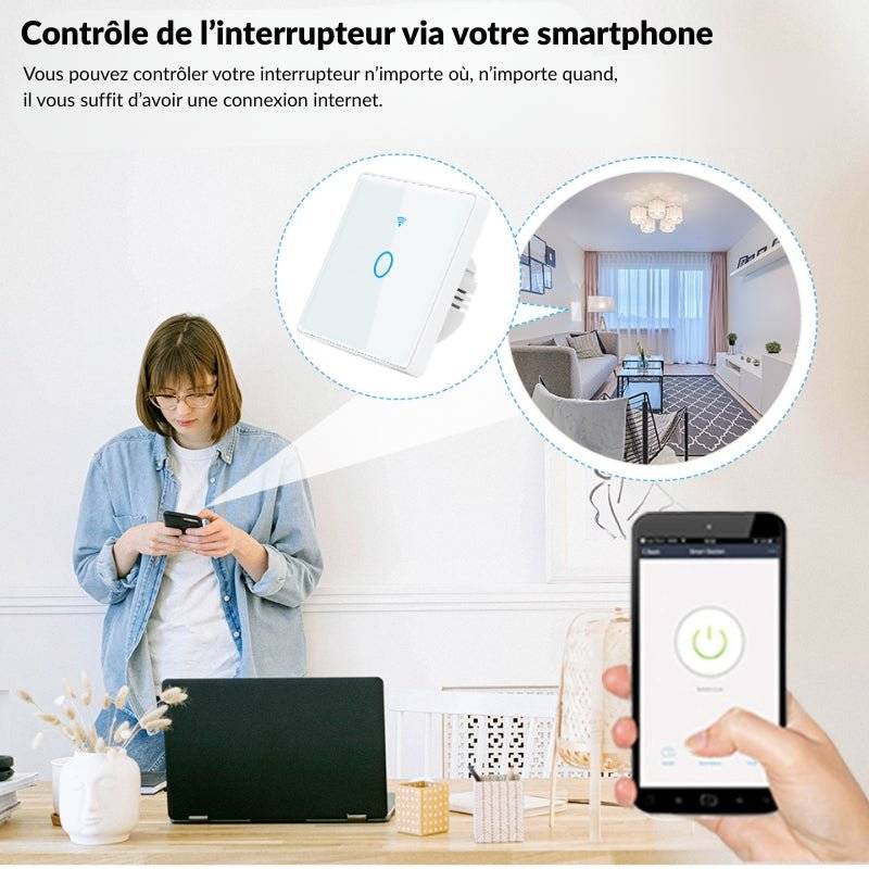 Interrupteur Mural Double Connecté Wifi Tactile BLANC - Silumen Home - SILAMP-1