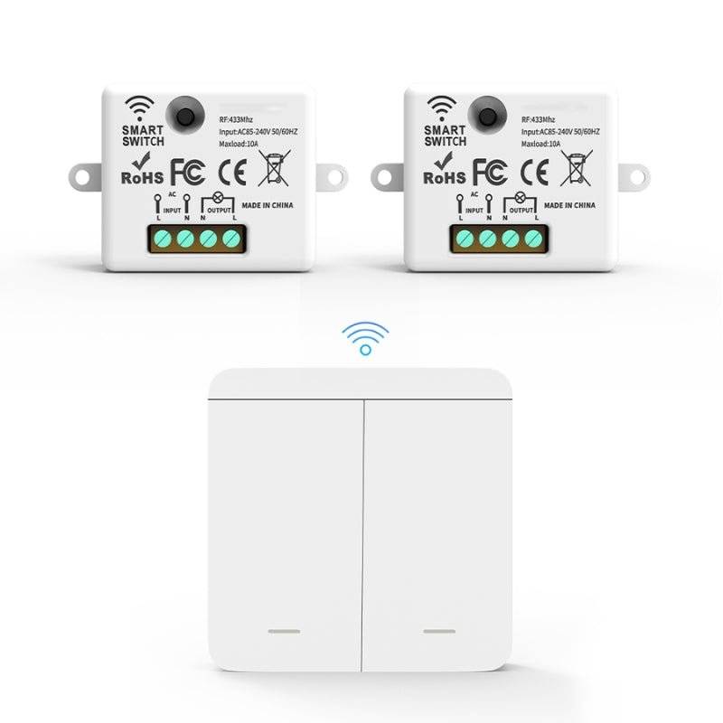 Interrupteur Mural sans Fil Bouton Double avec 2 Récepteurs 220V 10A - SILAMP-0