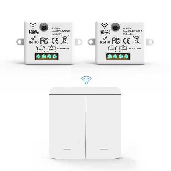 Interrupteur Mural sans Fil Bouton Double avec 2 Récepteurs 220V 10A - SILAMP