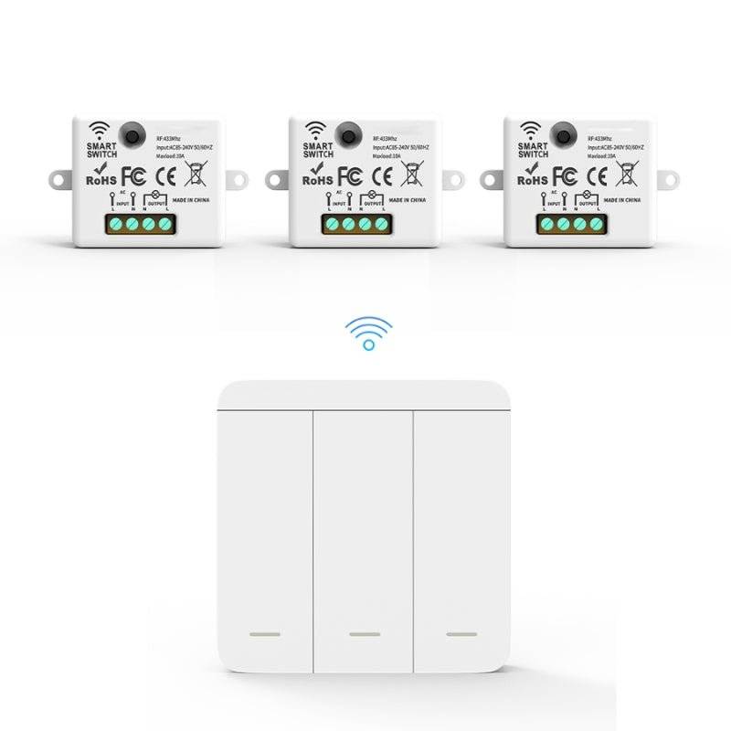 Interrupteur Mural sans Fil Bouton Triple avec 3 Récepteurs 220V 10A - SILAMP-0