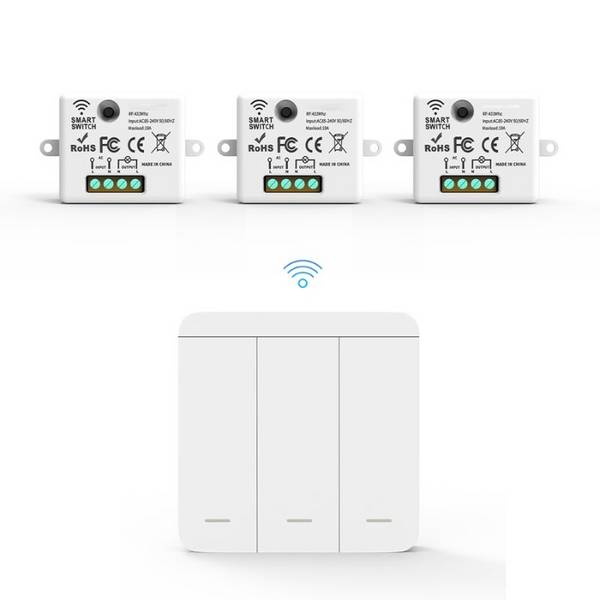 Interrupteur Mural sans Fil Bouton Triple avec 3 Récepteurs 220V 10A - SILAMP